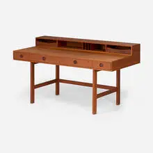 Desk by Peter Løvig Nielsen, 1968, teak, brass, sold Sep 2025