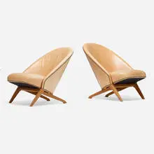 Theo Ruth, Lounge chairs, pair, c. 1955, leather, ash