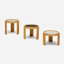 780 nesting tables, set of three by Gianfranco Frattini, 1966, laminate, maple, sold Sep 2025