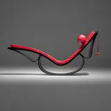 Rio chaise lounge by Oscar and Anna Maria Niemeyer, lacquered wood, leather upholstery, rubber, brass, sold Sep 2025