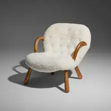 Arnold Madsen, Lounge chair, 1944, faux sheepskin, beech, leather