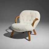 Arnold Madsen, Lounge chair, 1944, faux sheepskin, beech, leather
