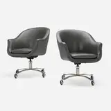 Nicos Zographos, Alpha Bucket chairs, pair, c. 1990, leather upholstery, polished stainless steel