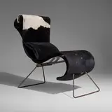 Postmodern, Lounge chair, c. 1980, stainless steel, steel, hide upholstery, leather