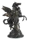 Émile Louis Picault, patinated bronze equestrian figural group of Pegasus and Perseus, patinated bronze