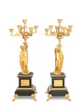 James Pradier, pair of late 19th century French gilt bronze and black marble figure candelabra, gilt bronze