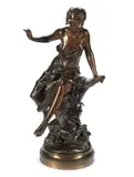Henri Godet, bronze figure of a young girl and two love birds, bronze