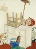 'Spring cleaning' by Mabel Lucie Atwell, watercolour and bodycolour, sold Jul 2017