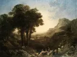 19th Century School, Italianate landscape with shepherds, oil on canvas