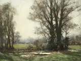 John Noble Barlow, Autumnal sunset, oil on canvas