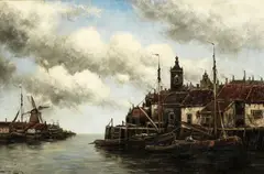 Dutch canal scene by Jan van Couver, oil on canvas, offered Jul 2017