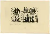 Lyonel Feininger, Acht Männer mit Zylinderhüten und ein Hund, 1919, Holzschnitt auf Japanbütten