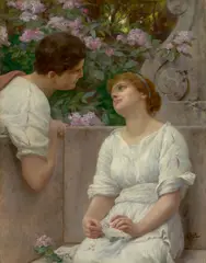 Alfred Seifert, Liebespaar in antiken Gewändern, Öl auf Holz