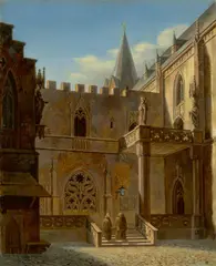 Ludwig Persius, Ideale gotische Architektur, 1835, Öl auf Holz