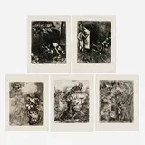 Marc Chagall, Five works from the Les Fables de la Fontaine suite, 1927-30, etching