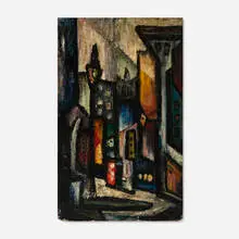 Karl Stanley Benjamin, City, 1951, oil on Masonite