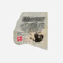 Wallace Berman, Untitled, 1963-65, graphite and ink on paper with collaged stamp and newsprint