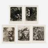 Marc Chagall, Five works from the Les Fables de la Fontaine suite, 1927-30, etching