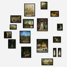 Laura Lima, Untitled, 2014, gold ink on printed paper in artist's frames, in seventeen parts