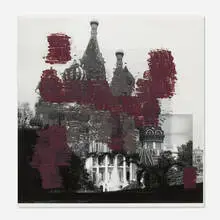 Enoc Perez, Kremlin White House (Maroon), 2017, oil on archival inkjet print