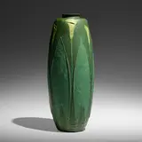 Grueby Faience Company, Rare and Exceptional vase with calla lilies, 1898-1910, glazed earthenware