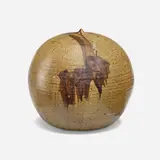 Untitled (with rattle) by Toshiko Takaezu, c. 1980, glazed stoneware, sold Apr 2023