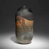 Untitled (with rattle) by Toshiko Takaezu, c. 1985, glazed and wood-fired stoneware, sold Apr 2023