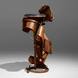 Albert Paley, Plant stand, 1994, forged and fabricated steel with a natural patina, stainless steel, granite