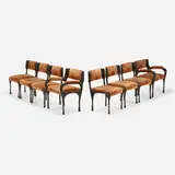 Sculpted Bronze chairs, set of eight by Paul Evans, c. 1970, bronzed resin over steel, upholstery, sold Jan 2023