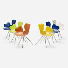 Fortuna chairs, set of six by Leonardo Volpi, 1996, molded lacquered composite, chrome-plated steel, sold Sep 2025