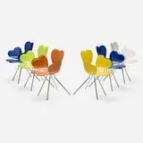 Leonardo Volpi, Fortuna chairs, set of six, 1996, molded lacquered composite, chrome-plated steel