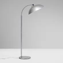 Floor lamp by attribution Walter von Nessen, c. 1930, aluminum, chrome-plated aluminum, sold Aug 2025