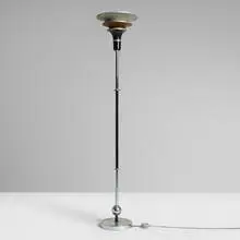 attribution Kurt Versen, Floor lamp, c. 1940, polished aluminum, lacquered aluminum