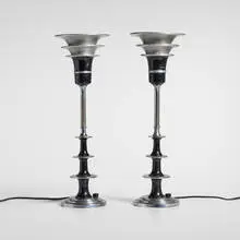 Machine Age, Table lamps, pair, c. 1935, aluminum, enameled metal, chrome-plated metal