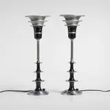 Machine Age, Table lamps, pair, c. 1935, aluminum, enameled metal, chrome-plated metal