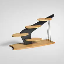 Tiered display stand by Modern, c. 1955, birch, painted wood, steel, sold Aug 2025