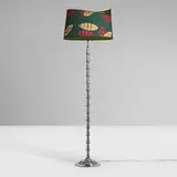 Art Déco, Floor lamp, c. 1930, polished aluminum, lacquered brass, screenprinted cotton shade