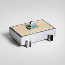 Louis Aronson, Cigar box, c. 1935, chrome-plated metal, enameled metal, cedar