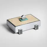 Louis Aronson, Cigar box, c. 1935, chrome-plated metal, enameled metal, cedar