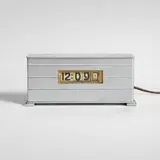 Smith Metal Arts Co., Moon Crest flip clock, model M-130, c. 1945, aluminum, plastic