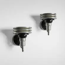Machine Age, Wall sconces, pair, c. 1935, aluminum, lacquered aluminum, plastic