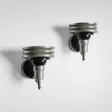 Machine Age, Wall sconces, pair, c. 1935, aluminum, lacquered aluminum, plastic