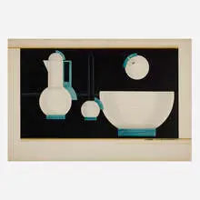 Viktor Schreckengost, Turquoise and white dinnerware concept design, c. 1930, pencil and ink on illustration board