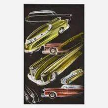 Viktor Schreckengost, Automobile concept sketches, gouache and pastel on paper