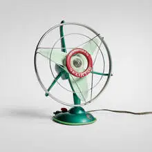 Seliktar, Table fan, c. 1955, chrome-plated metal, enameled metal, plastic