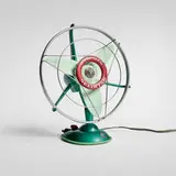 Seliktar, Table fan, c. 1955, chrome-plated metal, enameled metal, plastic