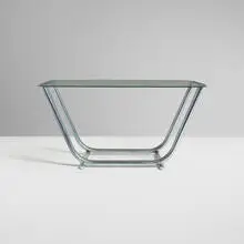 Kem Weber, Coffee table, model T-78-C, c. 1937, chrome-plated steel, glass