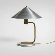 Walter von Nessen, Table lamp, c. 1938, aluminum, brass