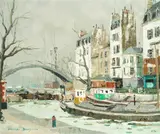 Jacques Bouyssou, 'Peniche sur le canal'; 'Pecheur a Moret', a pair, oil on canvas