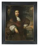 Jan Mijtens, Portrait of a gentleman, three-quarter-length, before a landscape, oil on canvas